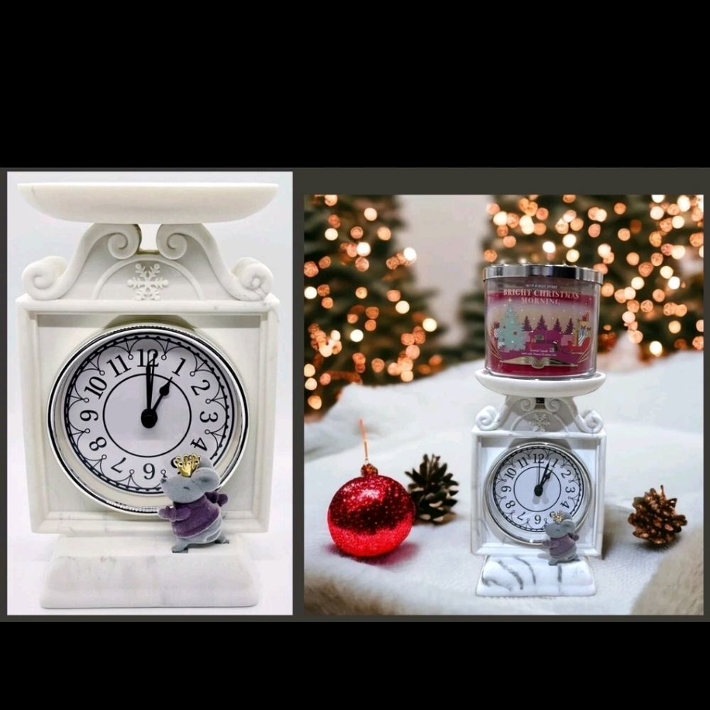 Bath and Body Works Decorative Clock with Mouse 3 Wick Candle Holder Pedastal